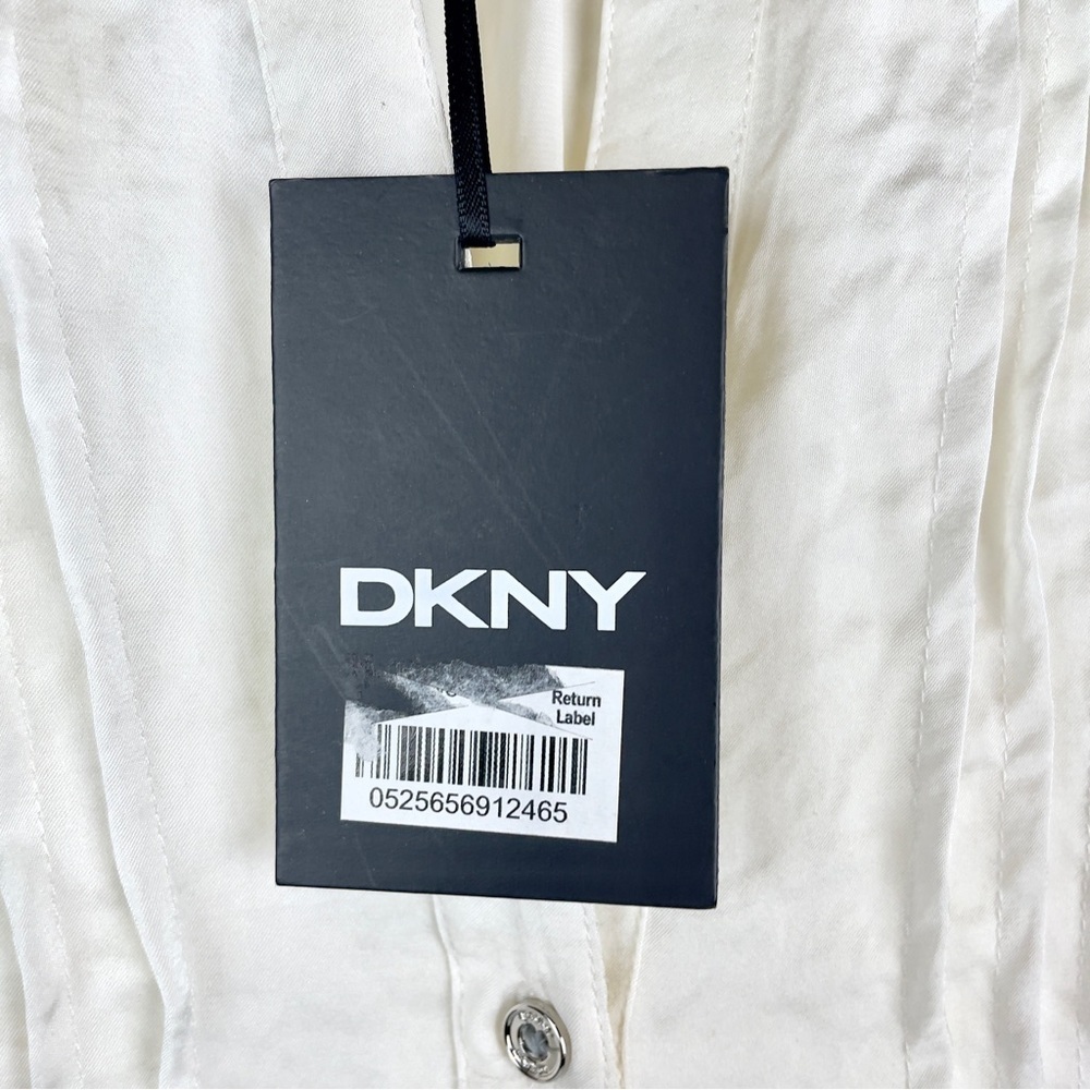 NWT DKNY Women Long Sleeve Blouse Ivory Sz S Button Down Shiny White Relaxed Fit - Picture 11 of 14